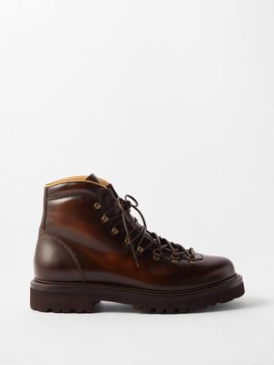 Brunello Cucinelli - Lace-up Leather Hiking Boots - Mens - Dark Brown