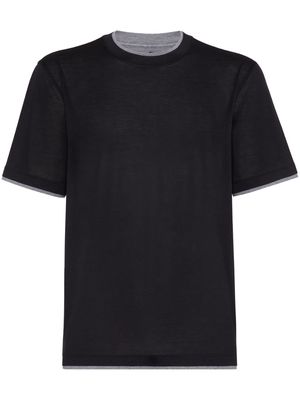 Brunello Cucinelli layered-effect silk-cotton T-shirt - Black