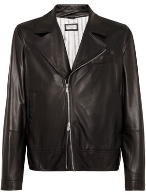 Brunello Cucinelli layered leather bomber jacket - Black