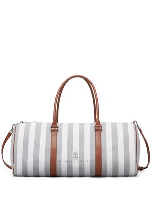 Brunello Cucinelli leather-trim striped tote bag - Grey