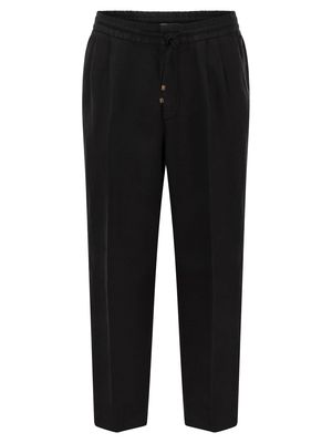 Brunello Cucinelli Leisure Fit Trousers In Linen Gabardine With Drawstring And Double Darts