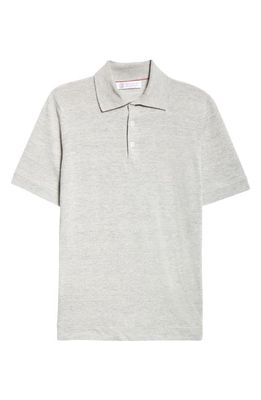 Brunello Cucinelli Linen & Cotton Short Sleeve Polo in Grigio Chiaro