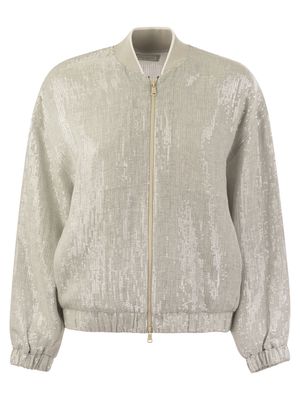 Brunello Cucinelli Linen Bomber Jacket With Paillettes