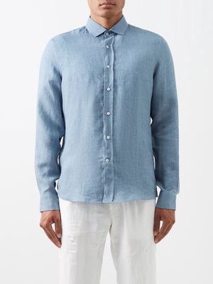 Brunello Cucinelli - Linen Shirt - Mens - Blue