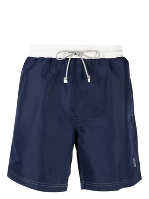 Brunello Cucinelli logo-detail drawstring-waist swim shorts - Blue