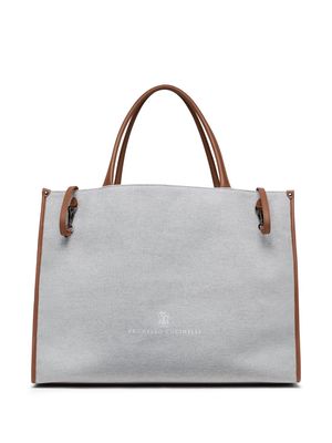 Brunello Cucinelli logo-embroidered canvas tote bag - Grey