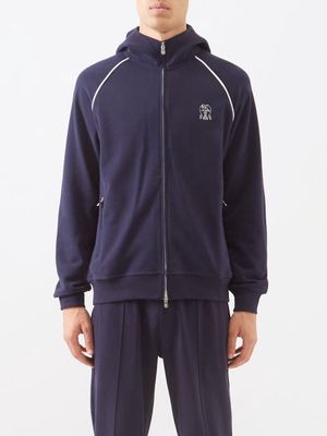 Brunello Cucinelli - Logo-embroidered Cotton-jersey Track Jacket - Mens - Navy Multi