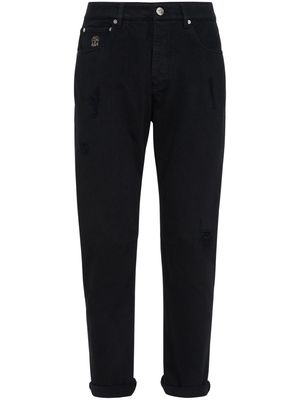 Brunello Cucinelli logo-embroidered cotton straight-leg jeans - Black