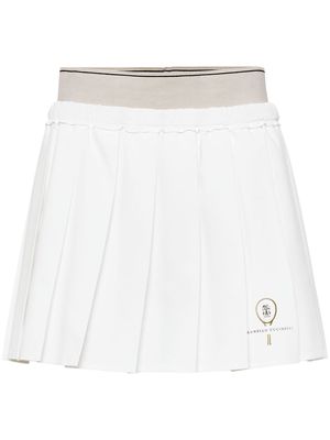 Brunello Cucinelli logo-embroidered pleated mini skirt - White