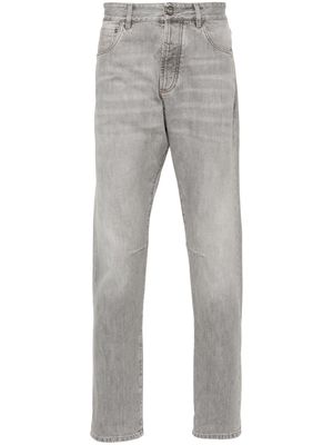 Brunello Cucinelli logo-embroidered slim-cut jeans - CG68 GREY