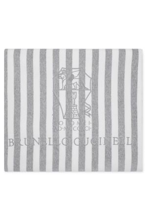 Brunello Cucinelli logo-embroidered striped beach towel - Grey