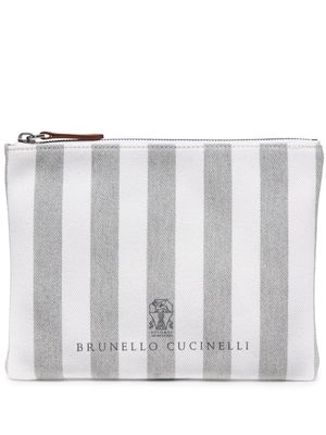 Brunello Cucinelli logo-embroidered striped clutch bag - Grey