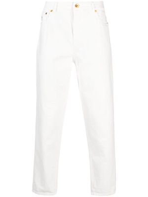 Brunello Cucinelli logo-embroidered tapered cotton jeans - White