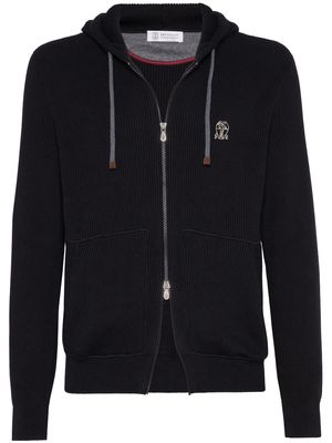 Brunello Cucinelli logo-embroidered zip-up cardigan - Black