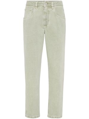 Brunello Cucinelli logo-patch cotton tapered jeans - Green