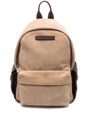 Brunello Cucinelli logo-patch leather backpack - Neutrals