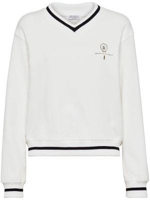 Brunello Cucinelli logo-print cotton jumper - White