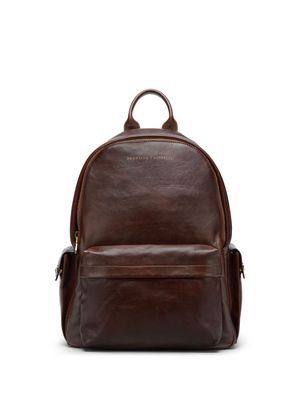 Brunello Cucinelli logo-print leather backpack - Brown