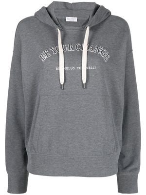 Brunello Cucinelli logo-print pullover hoodie - Grey