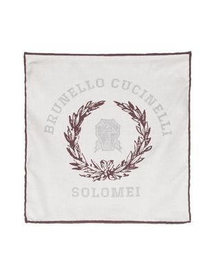 Brunello Cucinelli logo-print silk scarf - Neutrals
