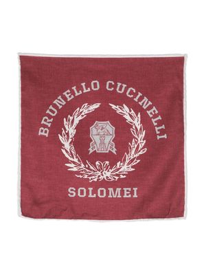 Brunello Cucinelli logo-print silk scarf - Red