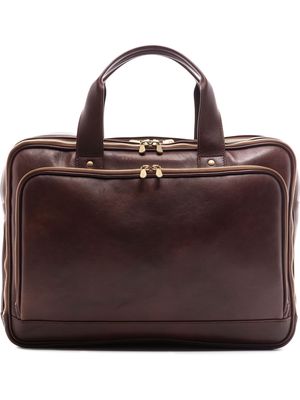 Brunello Cucinelli logo-stamp leather briefcase - Brown