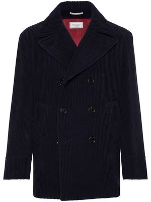 Brunello Cucinelli long-sleeve corduroy peacoat - Blue