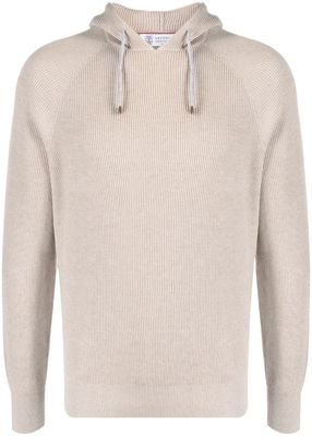 Brunello Cucinelli long-sleeve knitted hoodie - Brown