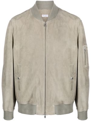 Brunello Cucinelli long-sleeve zip-up leather jacket - Green