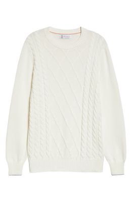 Brunello Cucinelli Marinaio Cotton Cable Sweater in White
