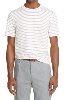 Brunello Cucinelli Men's Stripe Cotton & Linen T-Shirt in Bianco/Amaretto
