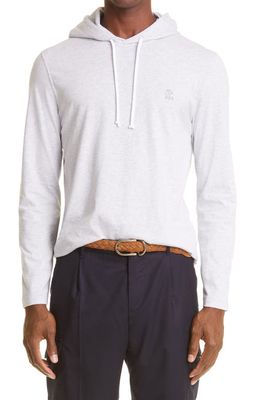 Brunello Cucinelli Men's Travelwear Cotton Logo Hoodie in Grey