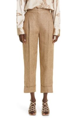 Brunello Cucinelli Metallic Crop Linen Blend Trousers in C495 Camel Gold