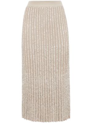 Brunello Cucinelli metallic-thread knitted midi skirt - Neutrals
