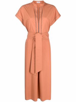 Brunello Cucinelli metallic-trim shirt dress - Orange