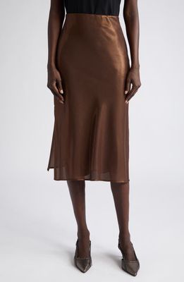 Brunello Cucinelli Metallic Wool Blend Pencil Skirt in Cji79-Mocha