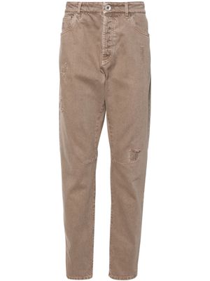 Brunello Cucinelli mid-rise ripped-detail straight-leg jeans - Brown