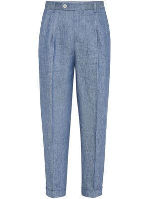 Brunello Cucinelli mid-rise tapered linen trousers - Blue