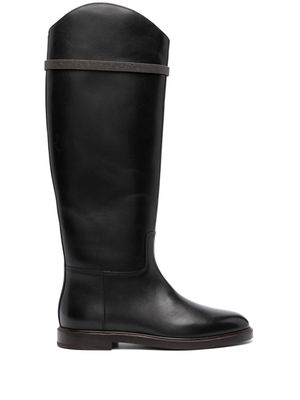 Brunello Cucinelli Monili bead-embellished leather boots - Black