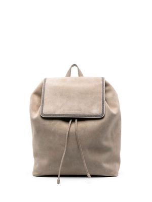 Brunello Cucinelli Monili bead-embellished suede backpack - Neutrals