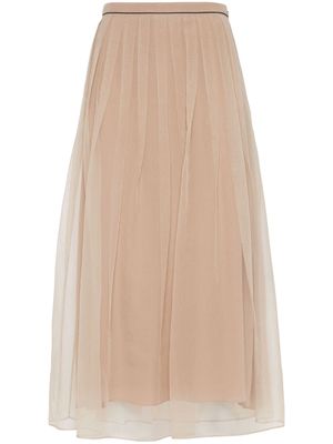 Brunello Cucinelli Monili-chain pleated silk skirt - Neutrals