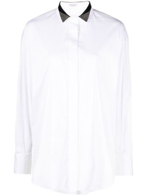 Brunello Cucinelli Monili-collar cotton-blend shirt - White