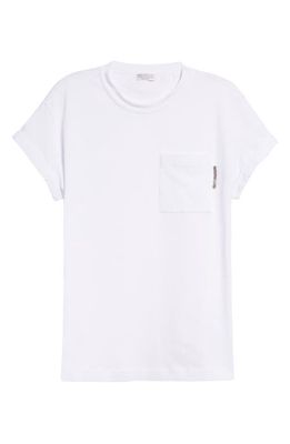 Brunello Cucinelli Monili Cotton Stretch Jersey Pocket T-Shirt in White