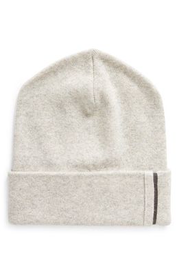 Brunello Cucinelli Monili Detail Cashmere Beanie in Greige