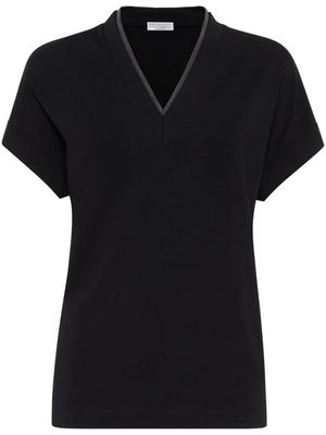 Brunello Cucinelli Monili-detail knitted v-neck top - Black