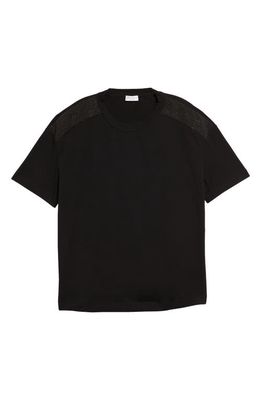 Brunello Cucinelli Monili Diagonal Shoulder Detail Cotton T-Shirt in C101 Nero