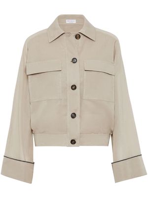 Brunello Cucinelli Monili-embellished cotton blouson jacket - Neutrals