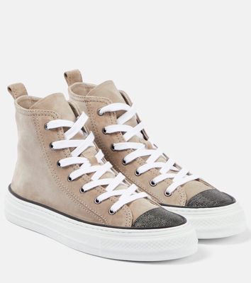 Brunello Cucinelli Monili-embellished high-top suede sneakers
