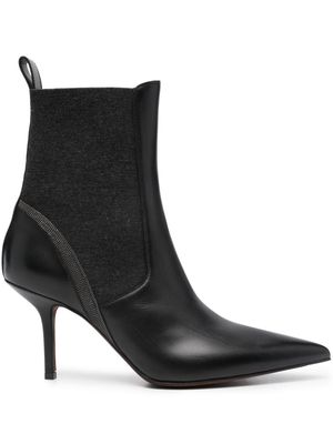 Brunello Cucinelli Monili-embellished leather boots - Black