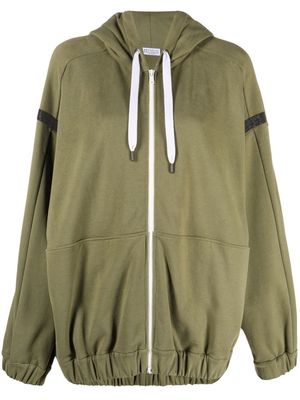 Brunello Cucinelli monili-embellished zipped hoodie - Green
